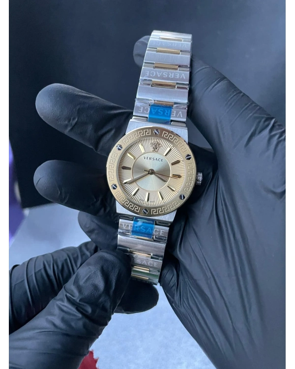 Versace Gümüş Kasa Açık Gold Kadran Çelik Kordon Kadın Saat